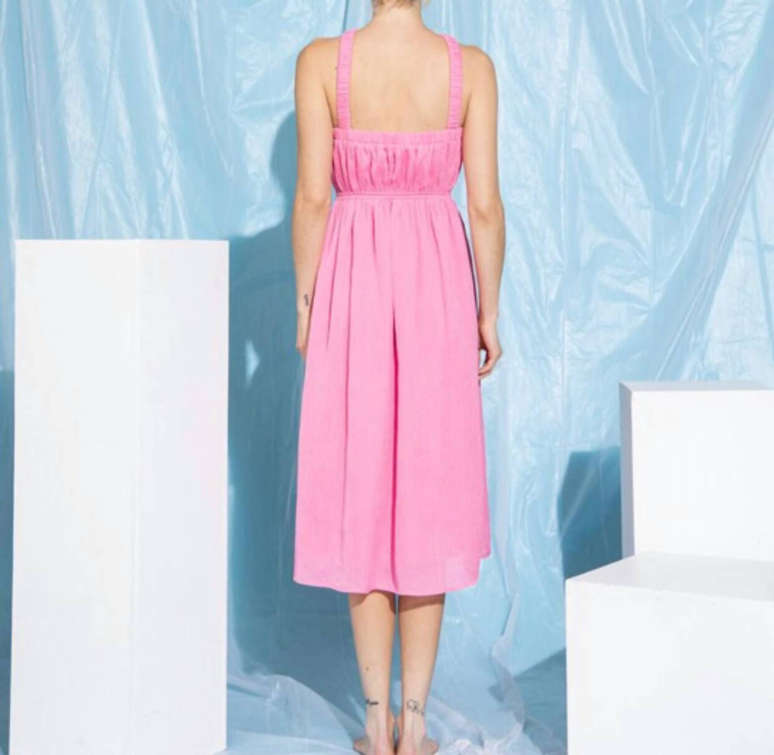Lena - Textured Solid Cutout Midi Dress