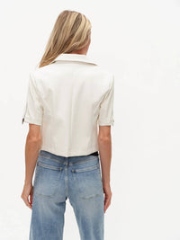 Six/Fifty - Faux Leather Short Sleeve Collared Jacket