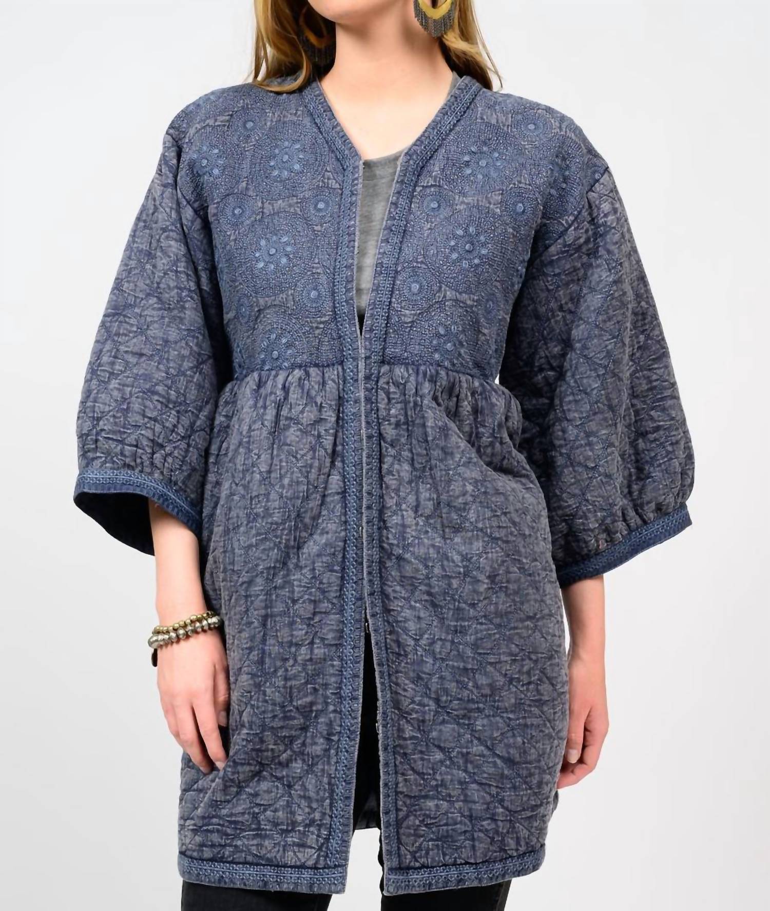 Ivy Jane Embroidered Quilted Jacket in indigo - women's jacket