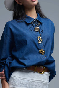 Q2 - Relaxed Denim Shirt With Buttons Top