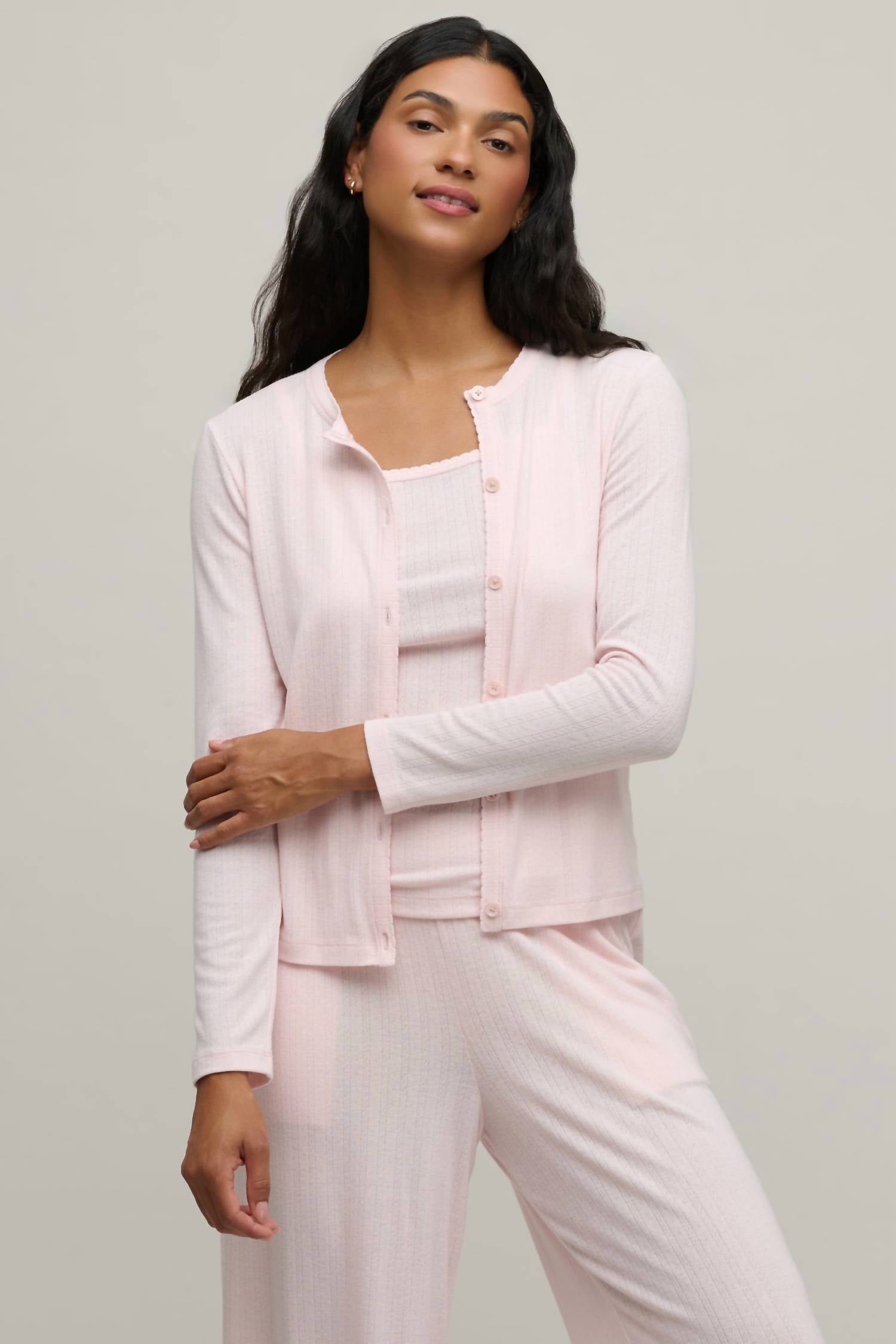 Barefoot Dreams - Pointelle Rib Cardigan With Scallop Trim