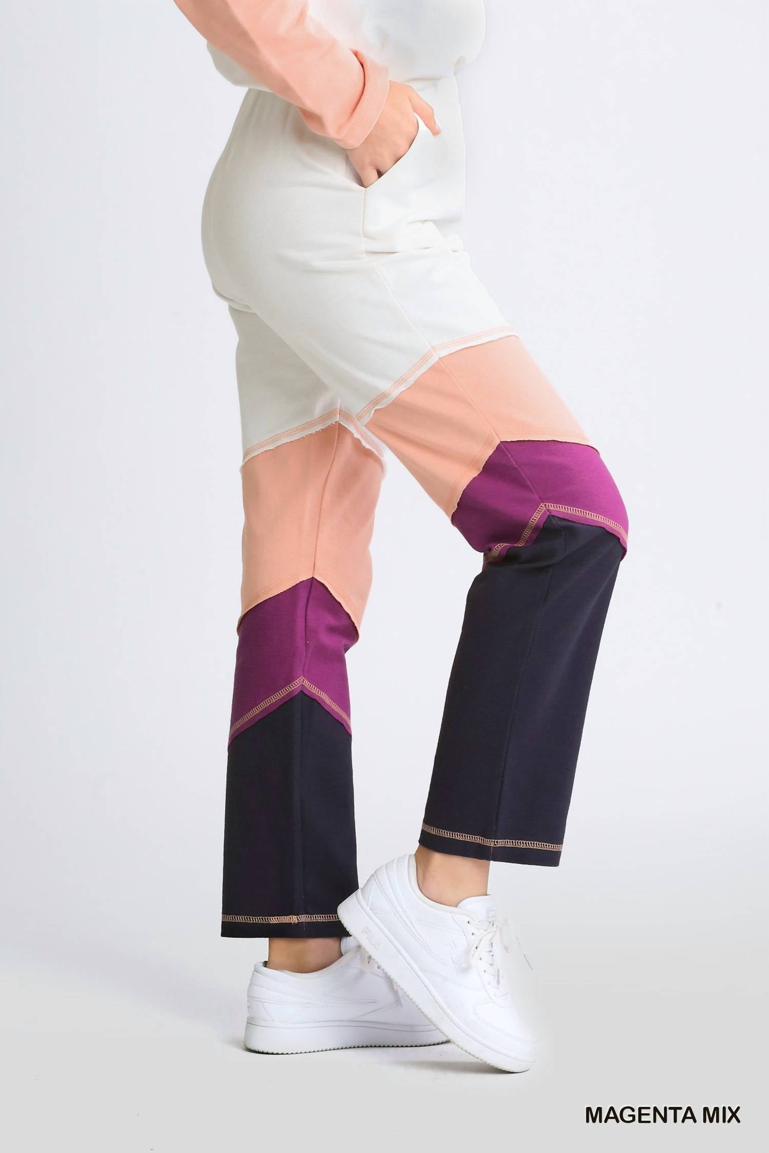 Umgee - French Terry Colorblock Stitch Detail Pants