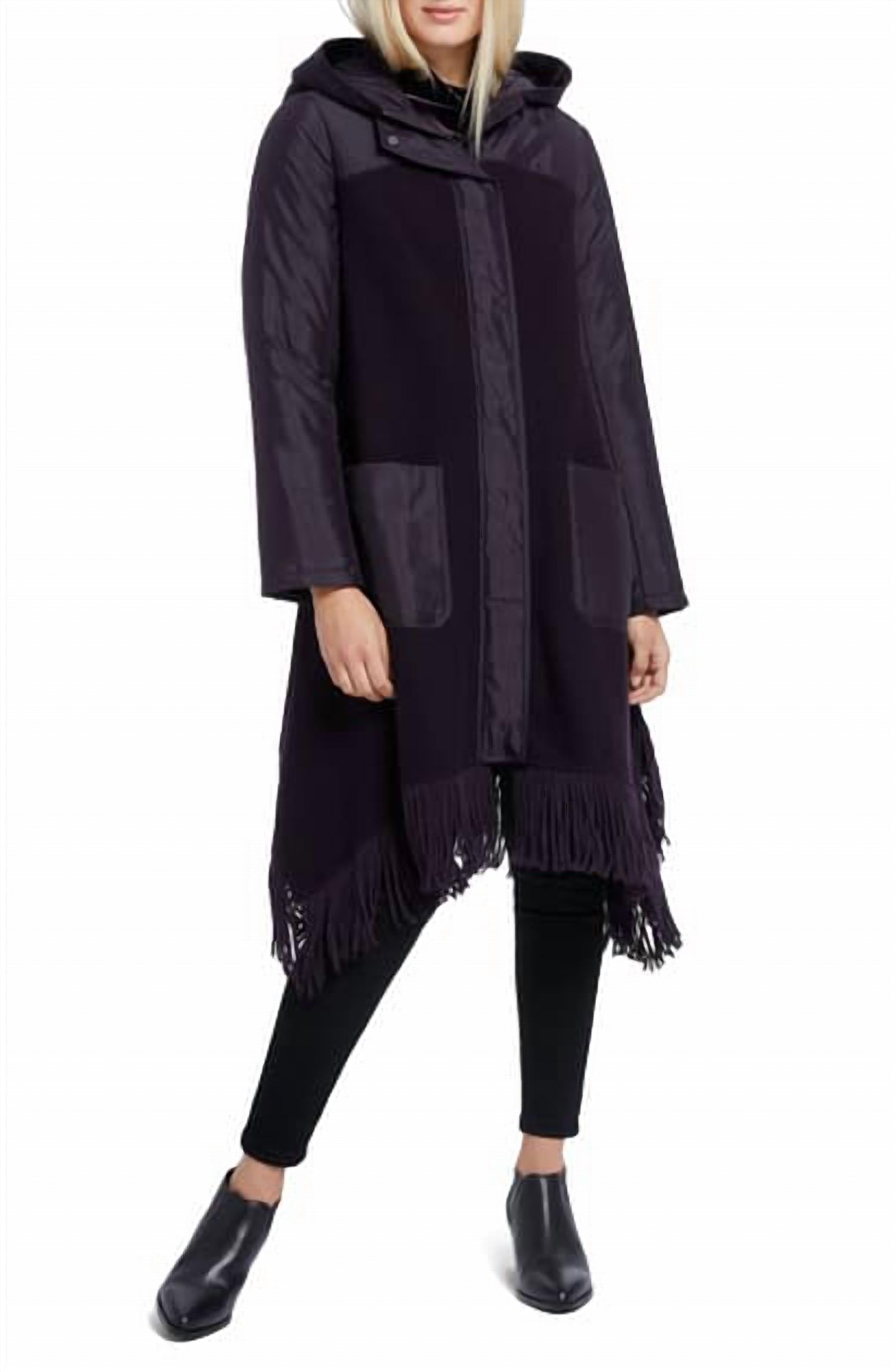 Nic + Zoe - Catalyst Coat in Night Shade w/Textured Puffy Hood, Pockets/Fringe
