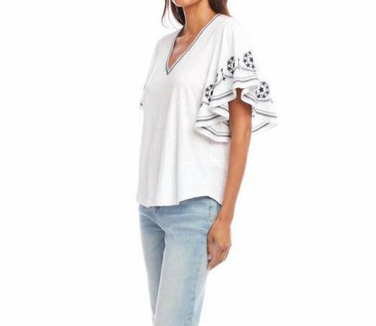 Karen Kane - Embroidered Flutter Sleeve Top