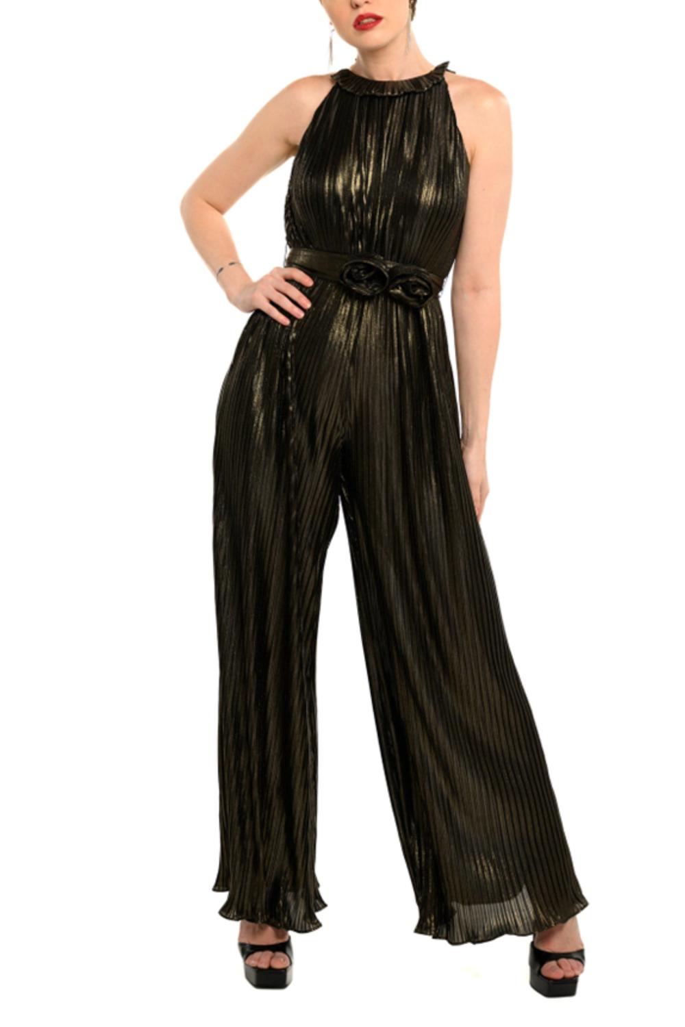 Cenia - Metallic Pleated Wide Leg Jumpsuit