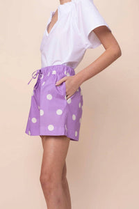 Sofia Reese Drawstring Cotton Shorts in freesia dots - women's shorts - alternate view
