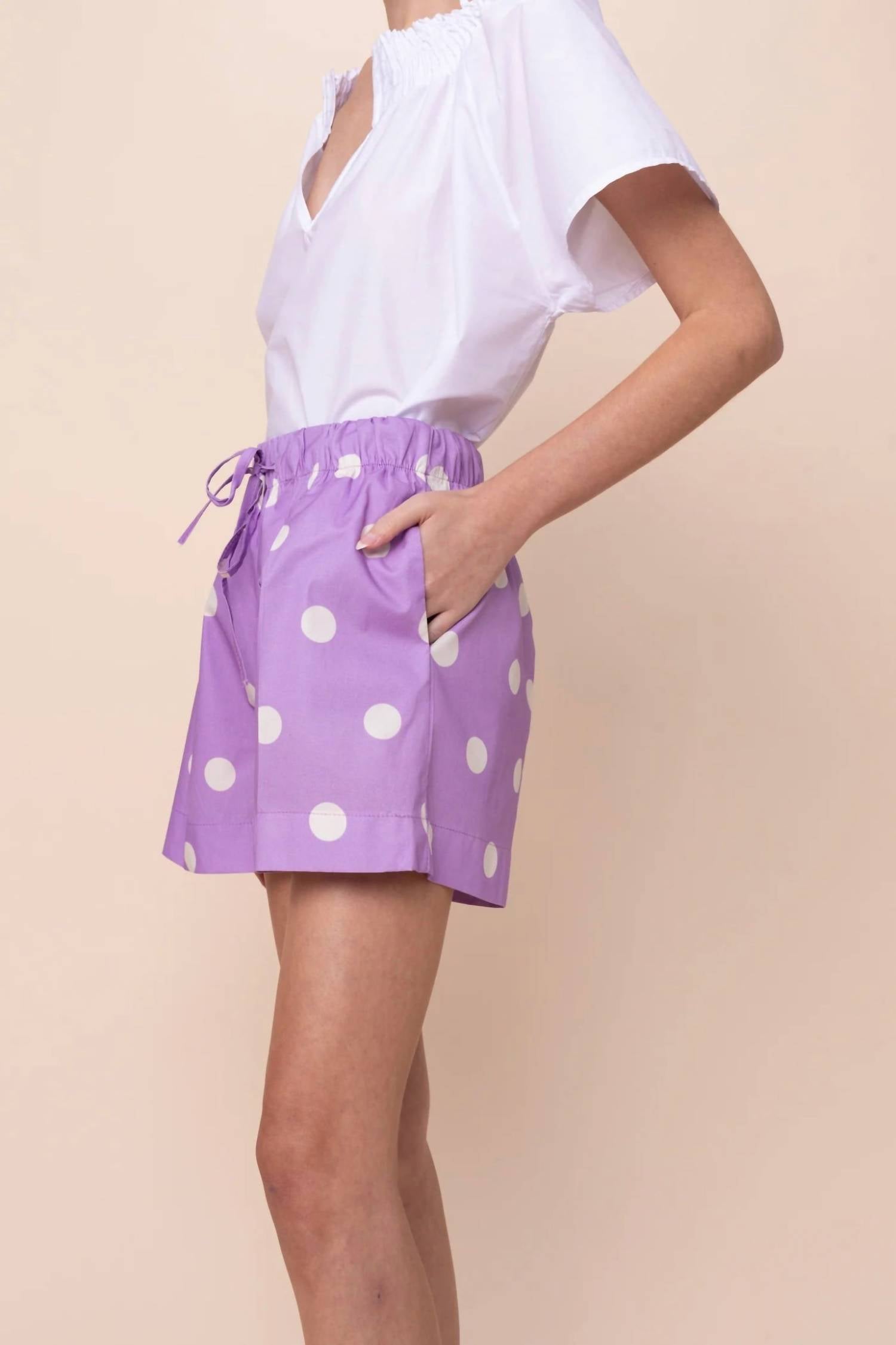 Sofia Reese Drawstring Cotton Shorts in freesia dots - women's shorts - alternate view