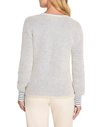 Nic + Zoe Women’s V-neck Knit Sweater in blue multi - women's sweater - detail view