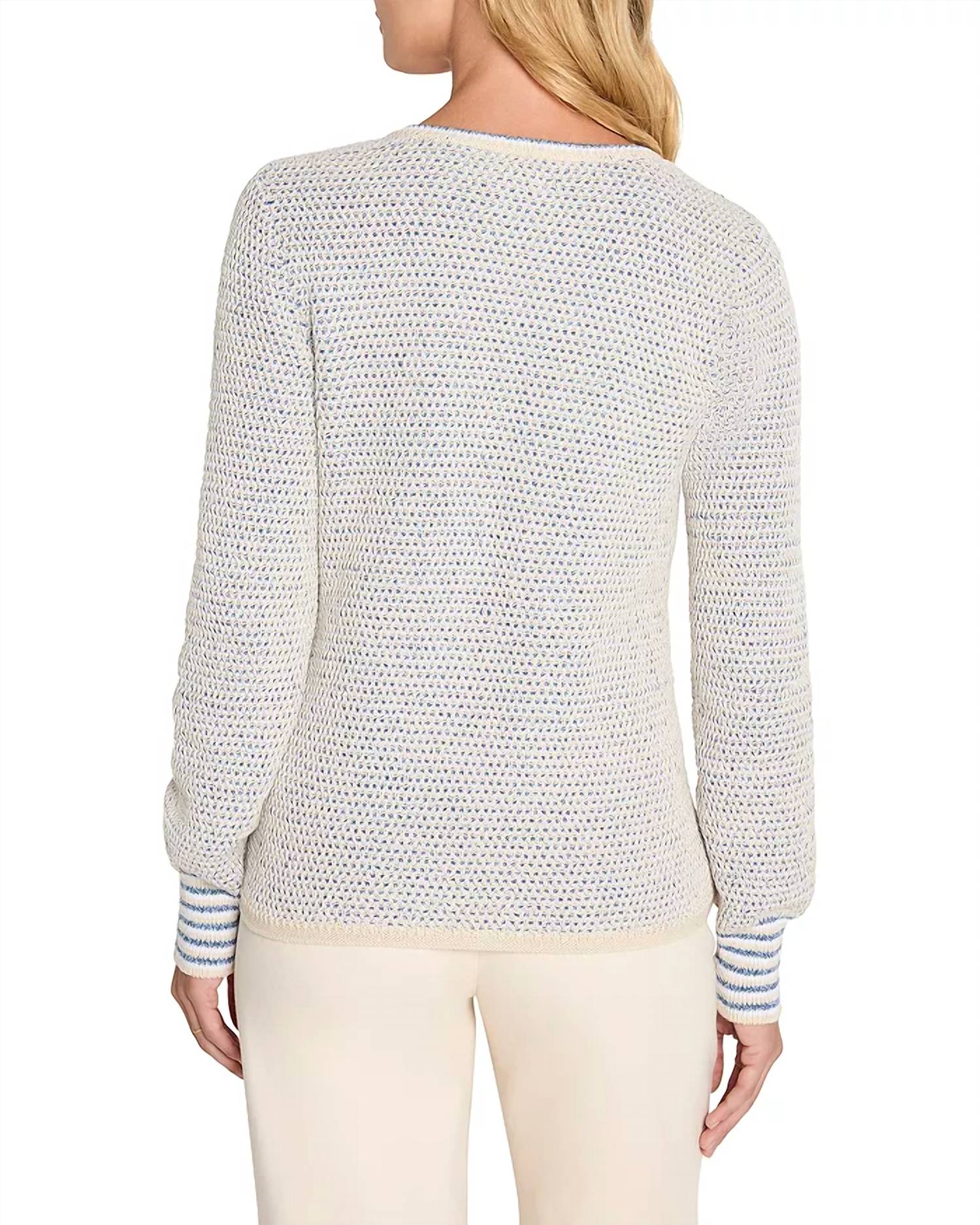 Nic + Zoe Women’s V-neck Knit Sweater in blue multi - women's sweater - detail view