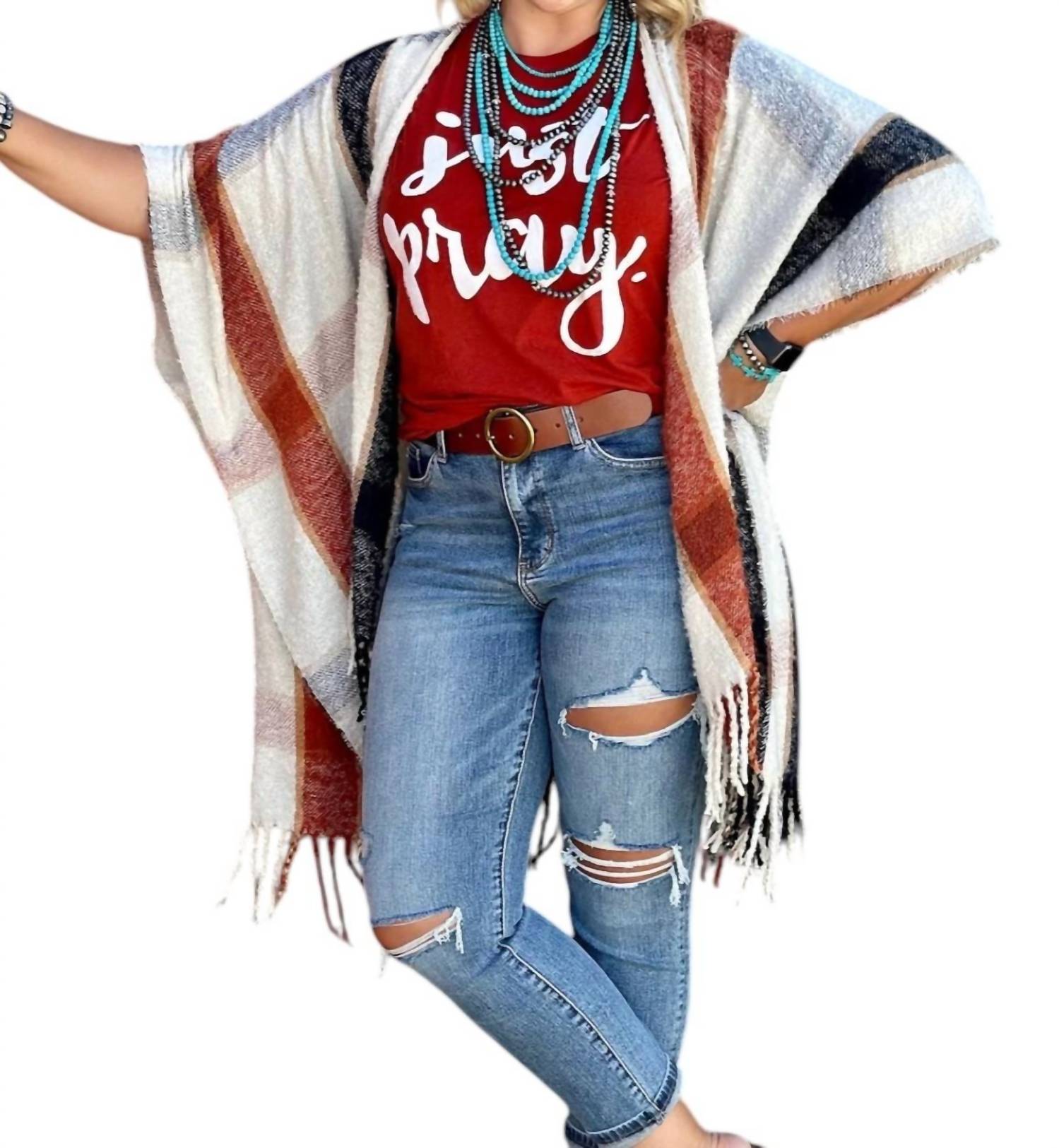 Texas True Threads - Plaid Stacie Plaid Kimono