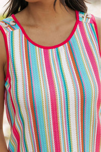 Threaded Pear - Kenna Stripe Eyelet Knit Button Decor Tank Top