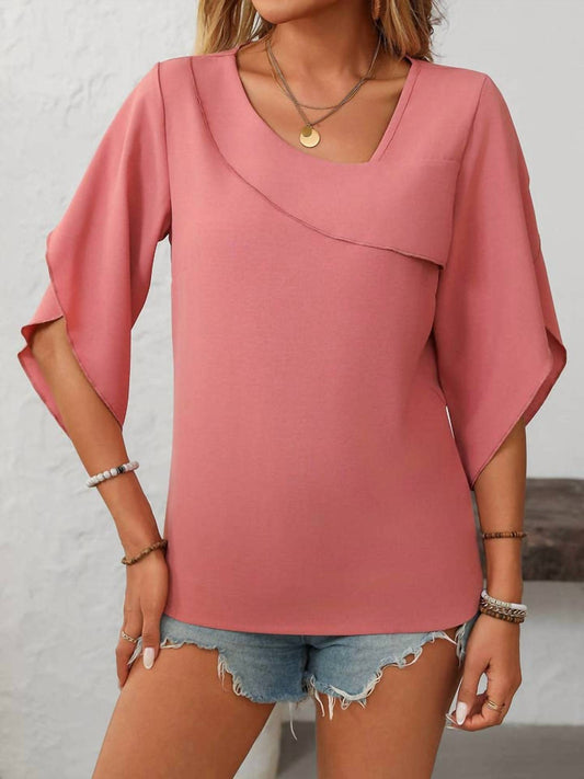 Lovesoft - Chiffon Ruffled V-neck Split Sleeve Top