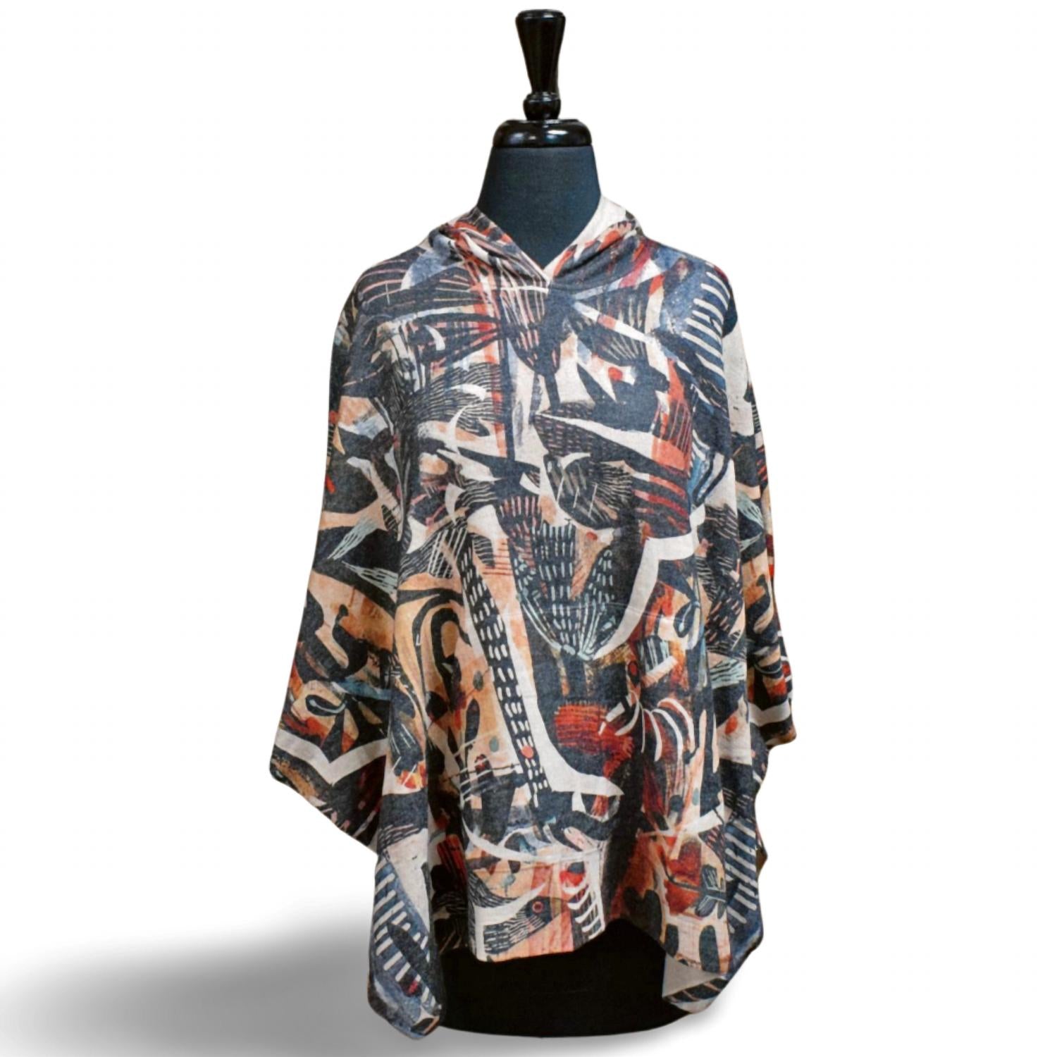 Inoah - Women's Jungle Leaves Hooded Poncho