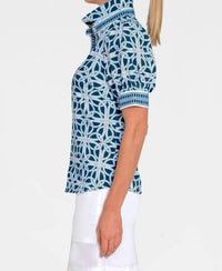 GRETCHEN SCOTT Puff Sleeve Jersey Top Ring Toss in navy - women's blouse - alternate view