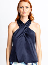 Go By Go Silk - X Marks The Spot Crossover Halter Neck Top