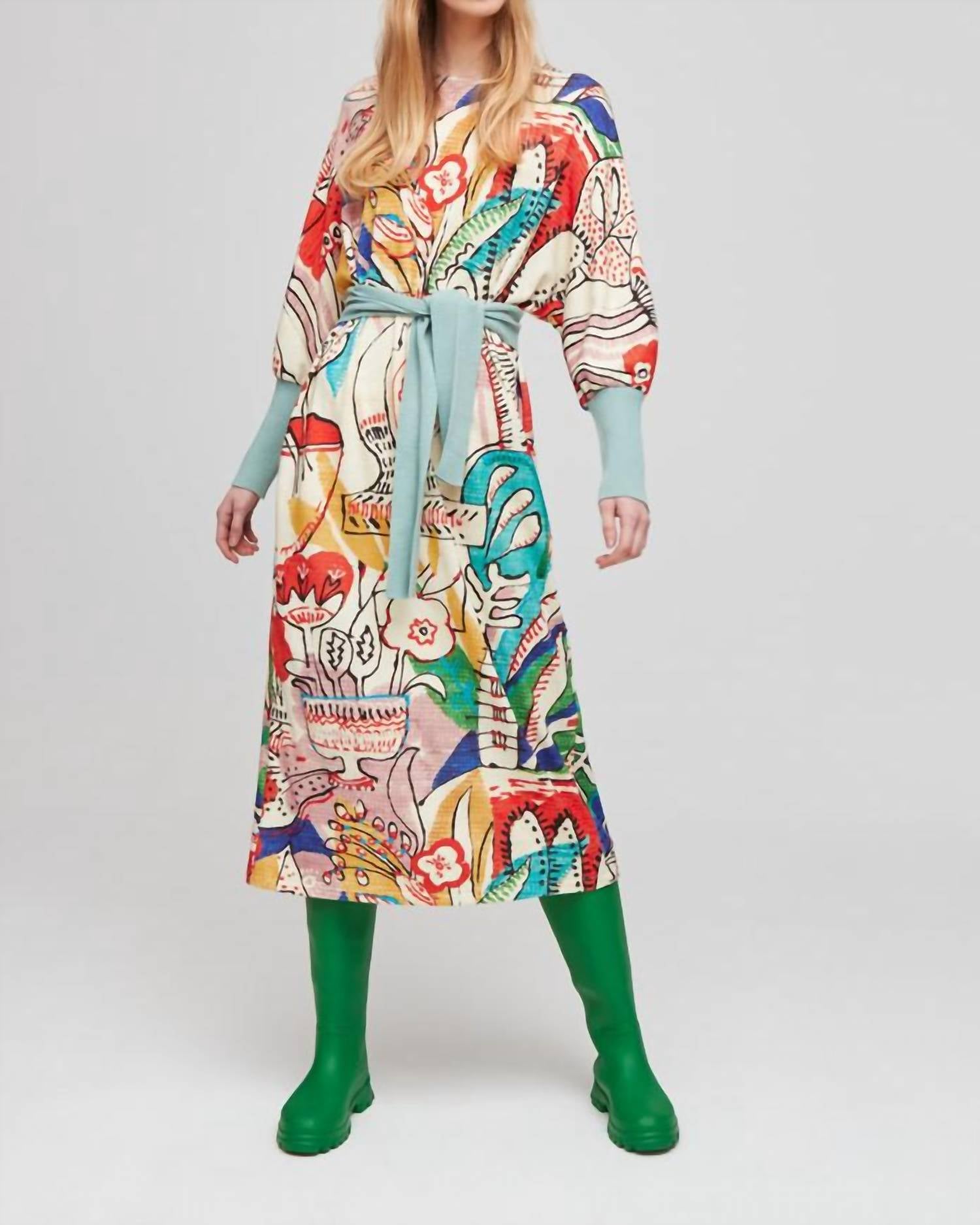 PRINT KNIT MIDI DRESS