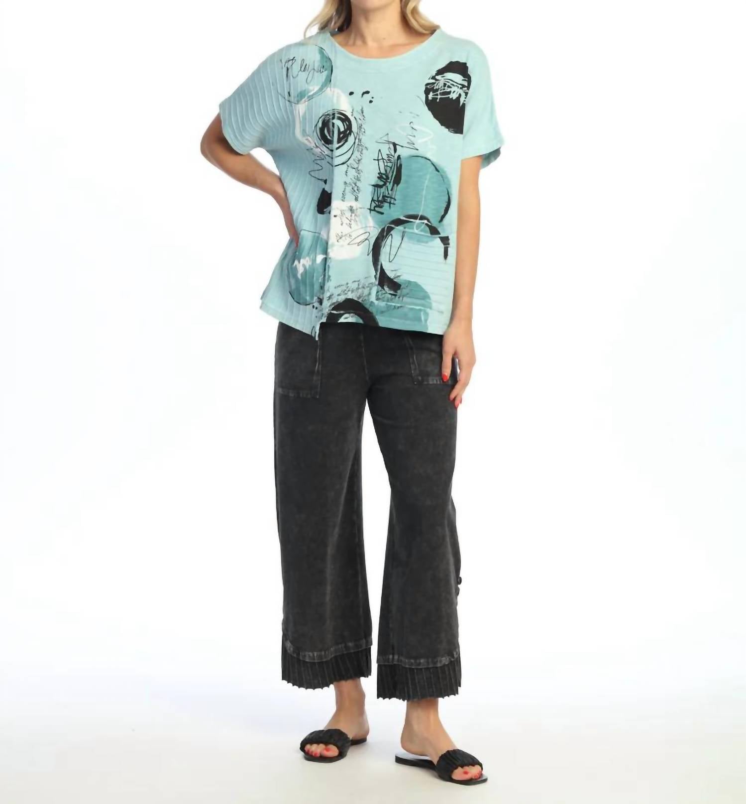 Jess & Jane - Mineral Washed Cotton Rib Contrast Top