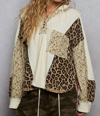 POL Printed Contrast Thermal Hooded Knit Top in cream - women's long sleeve top - view 6