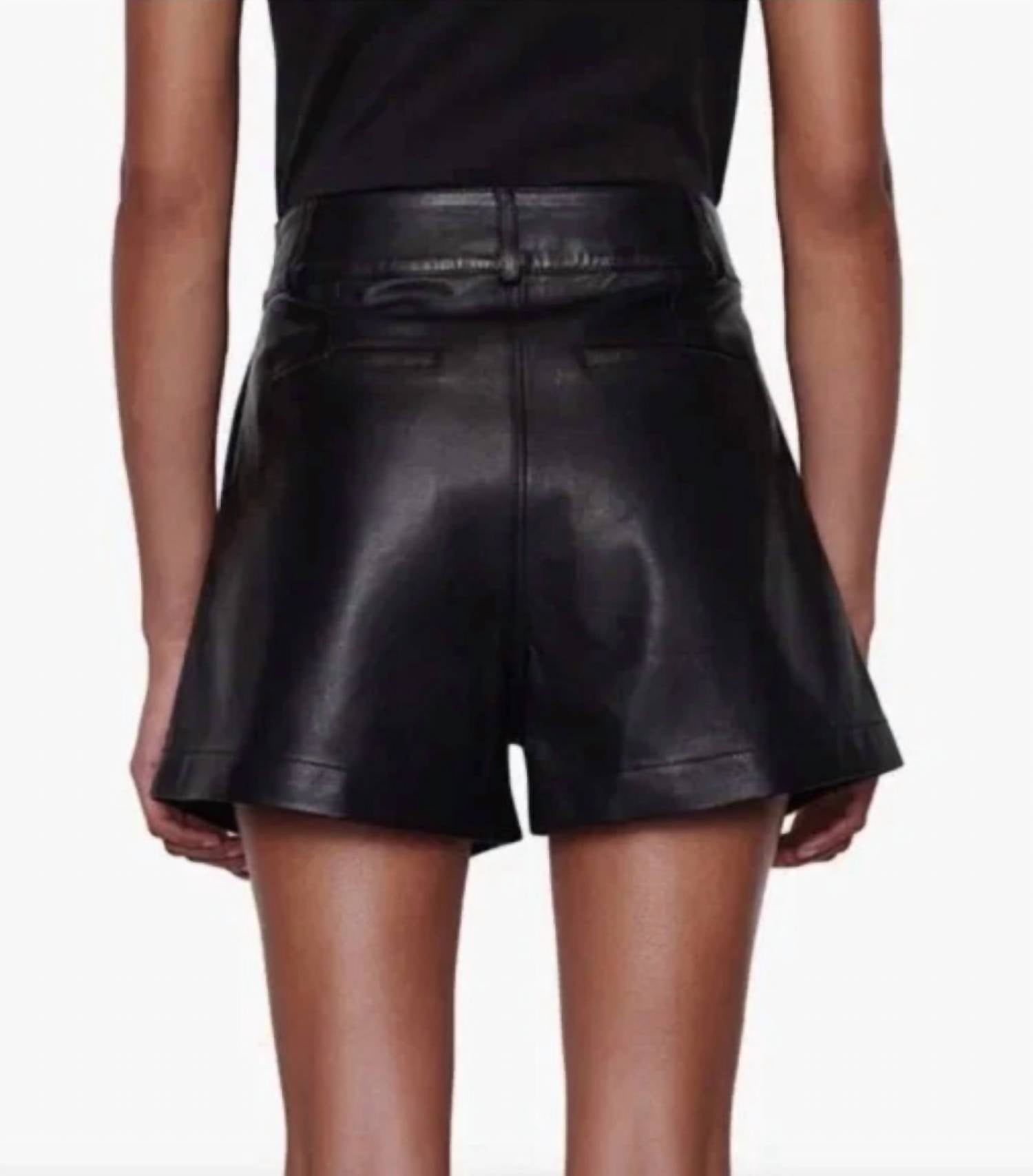 FRAME Women's Pleated Leather Shorts in noir black - women's shorts - alternate view