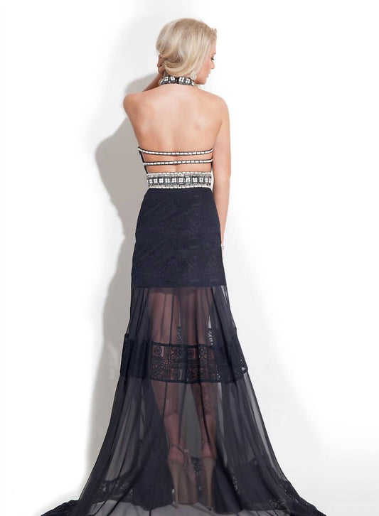 Rachel Allan - Halter Lace Chiffon Evening Gown