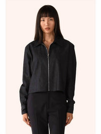 CISSA Zipper Raw Denim Shirt in dark - women's long sleeve top - alternate view