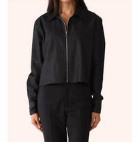 CISSA Zipper Raw Denim Shirt in dark - women's long sleeve top - detail view