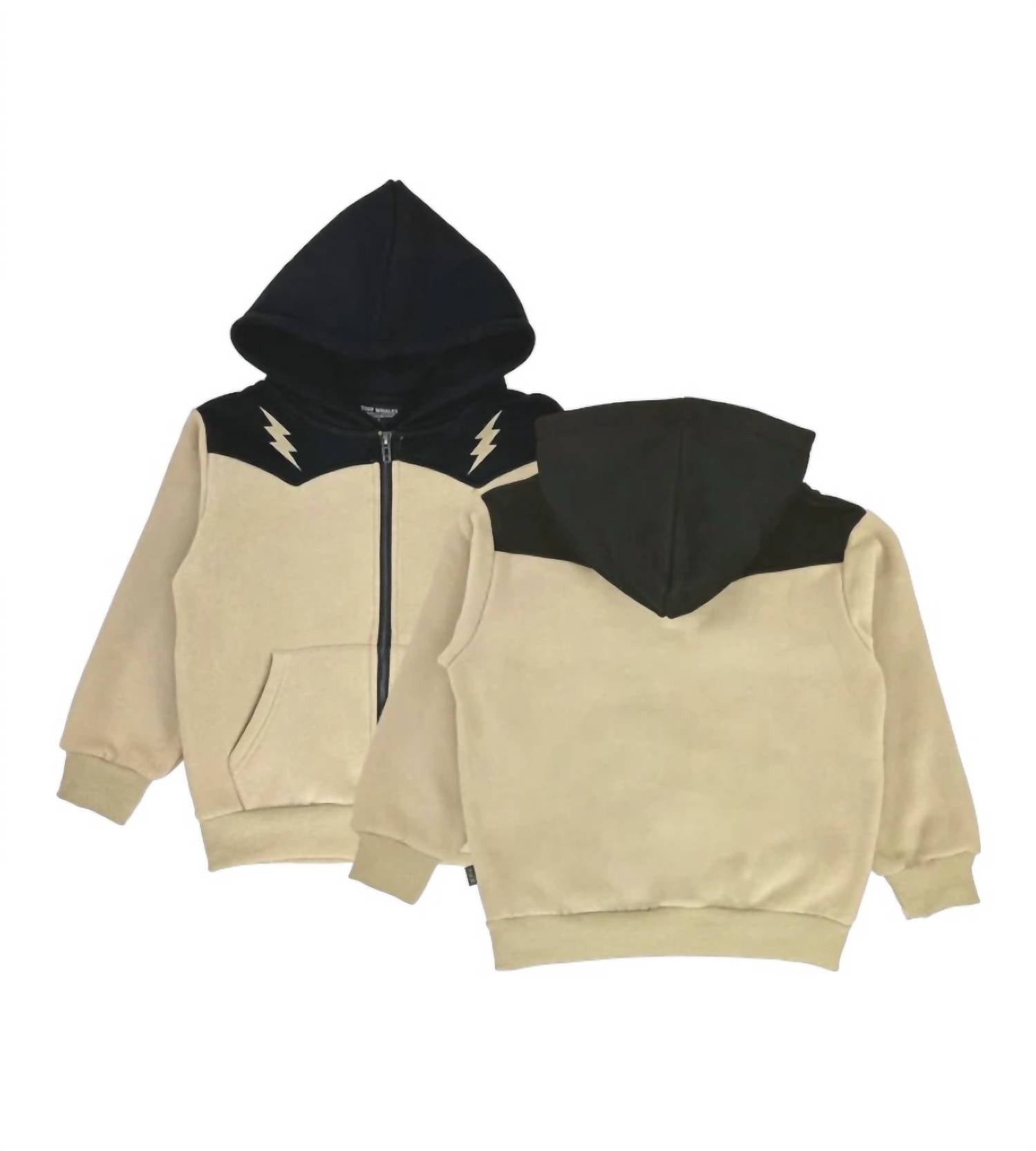 TINY WHALES High Voltage Hoodie in tan - kids' shirt - detail view