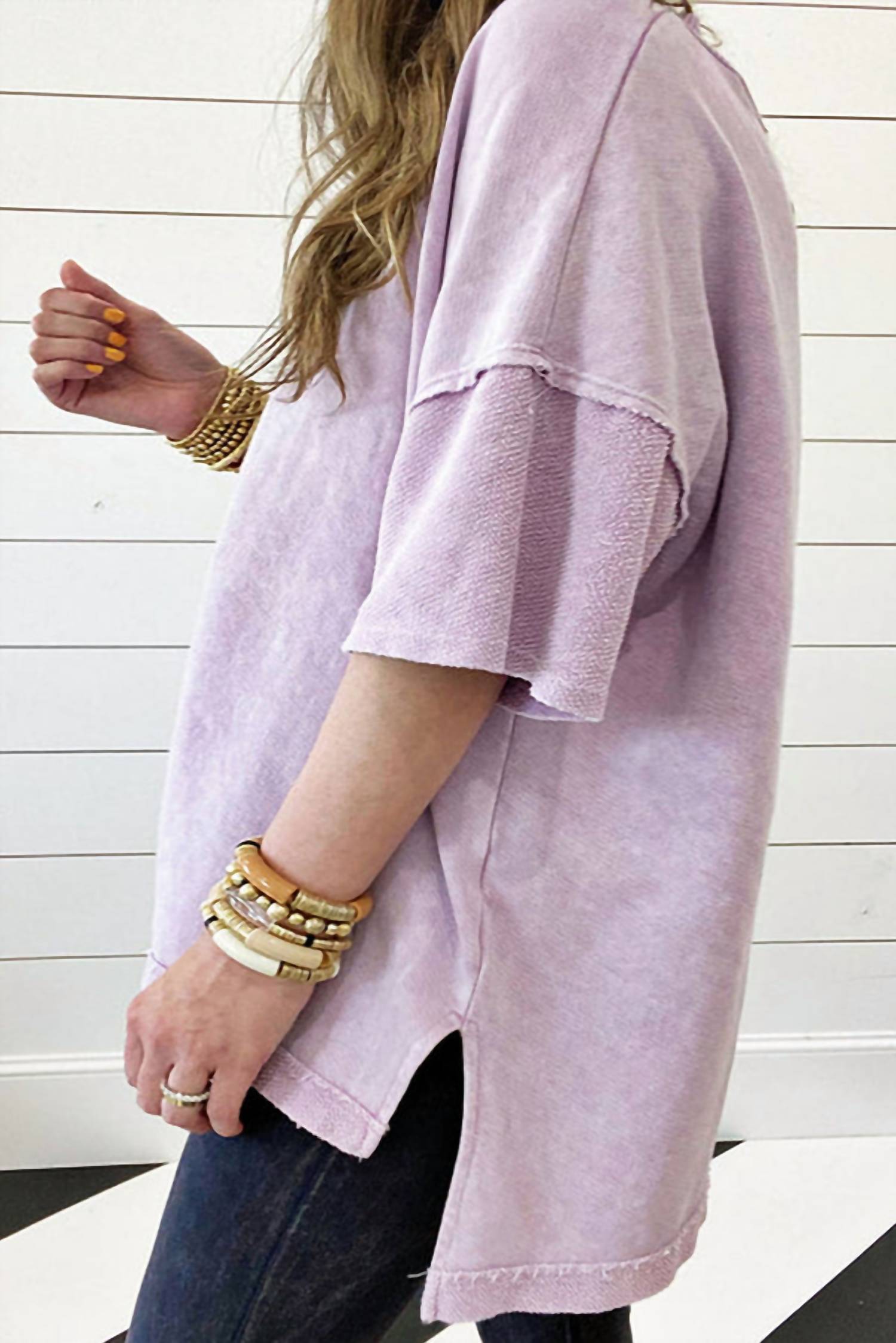 Kentce Fashion - Solid Drop Sleeve Washed Tee