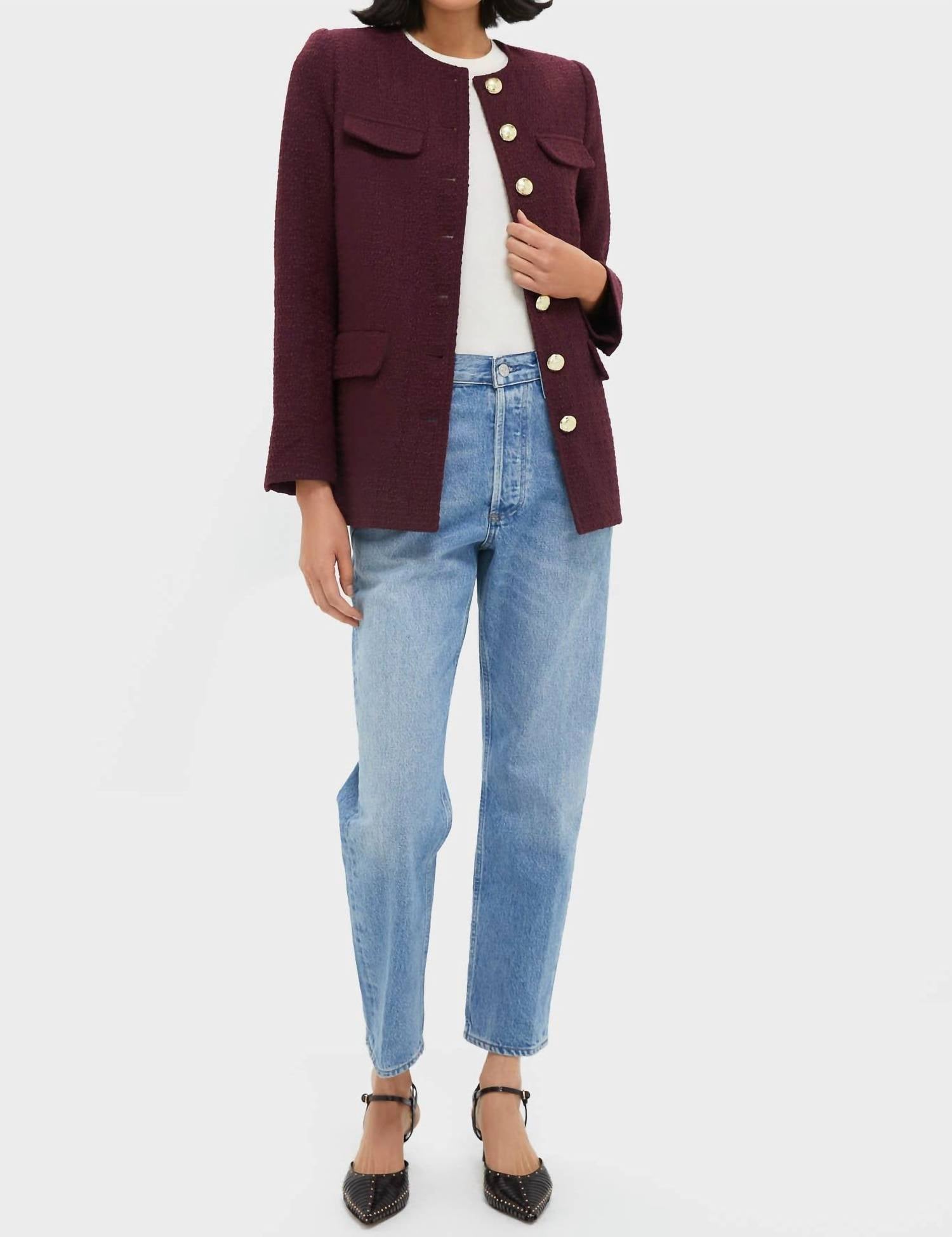 Pomander Place Button Down Long Sleeve Jacket in red - women's jacket - alternate view
