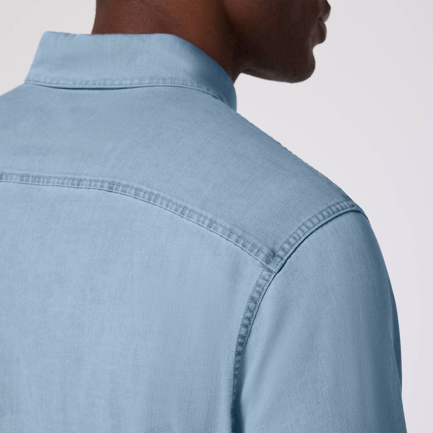 Mizzen + Main Nash Chambray Long Sleeve No Tuck Dress Shirt in light wash - men's shirt - alternate view