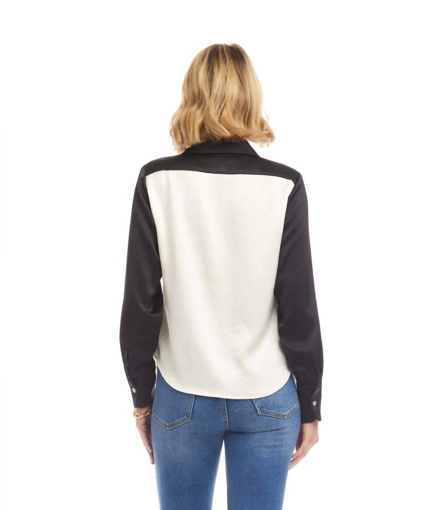 Karen Kane - Long Sleeve Satin Colorblock Shirt