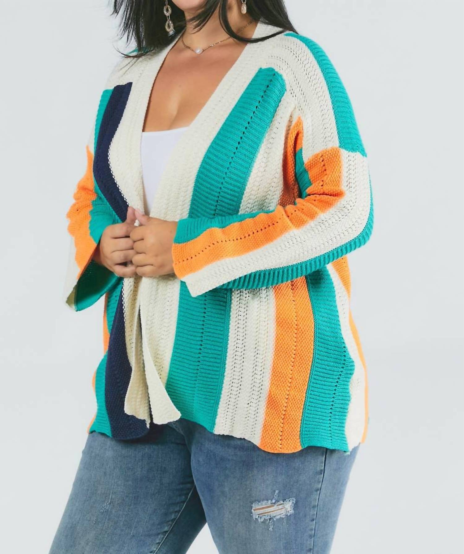 DAVI & DANI Color Block Long Sleeve Cardigan - Plus in multi - women's cardigan - view 5