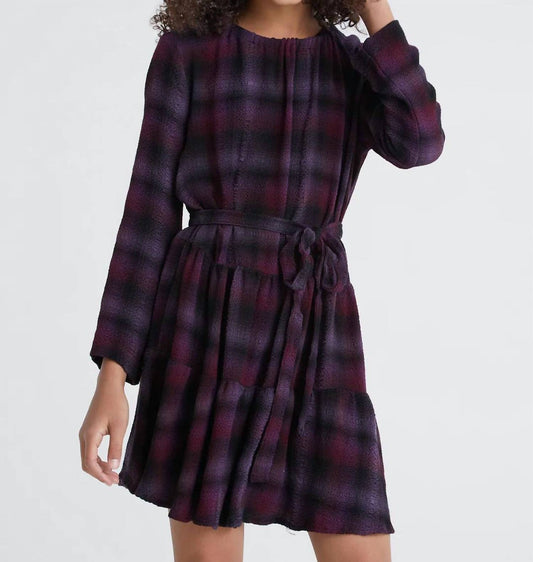 Girl's Plaid Long Sleeve Tiered Dress