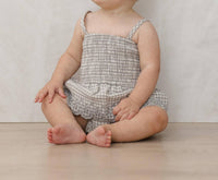 Quincy Mae Girls Smocked Skirted Romper in sage gingham - kids' item