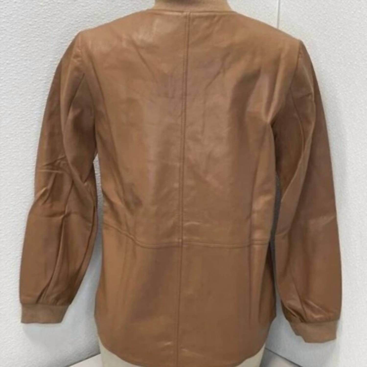 BYRD Women's Sierra Lightweight Button Snap Varsity Jacket in brown - women's jacket - detail view
