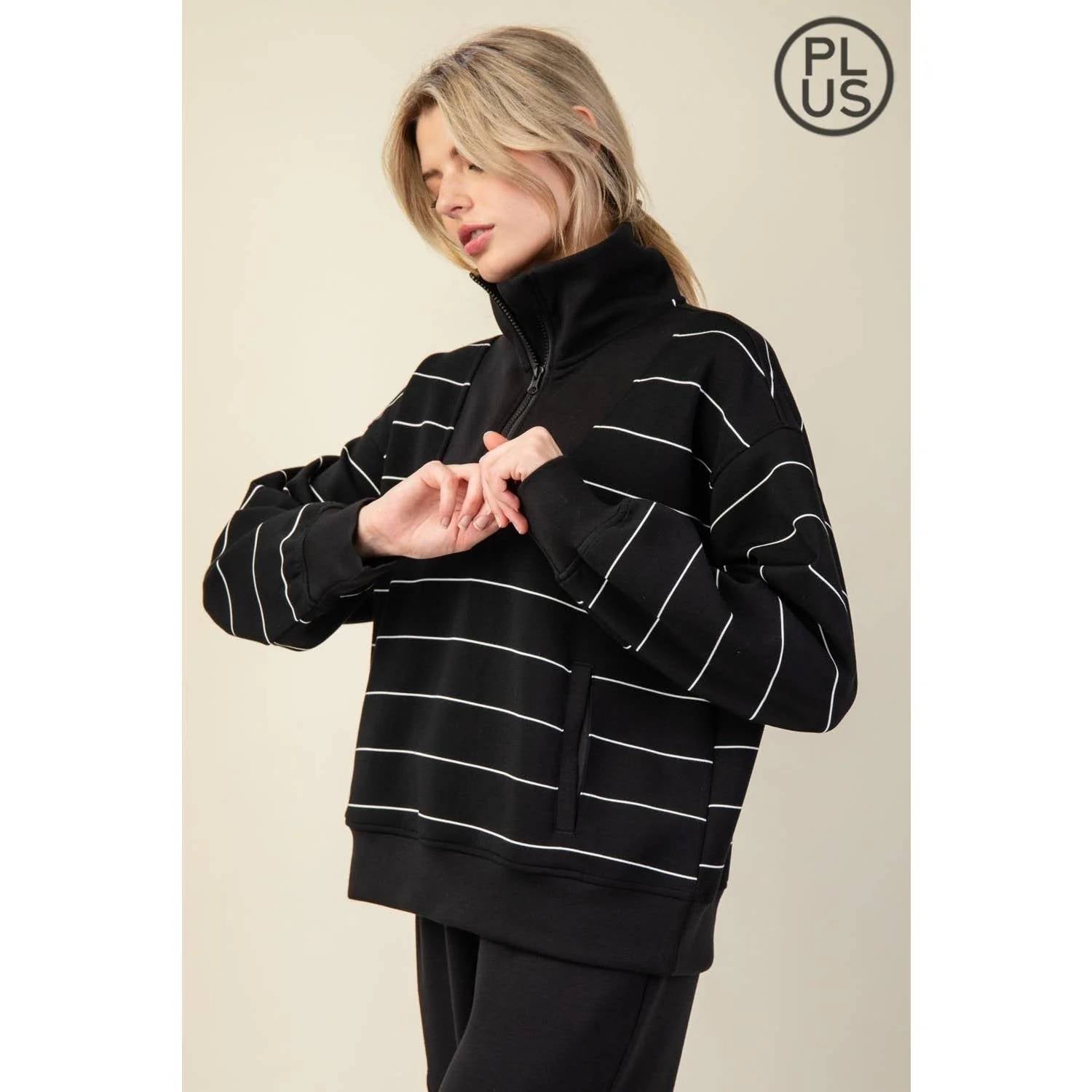 Rae Mode - Modal Scuba Stripe Quarter Zip Top - Plus