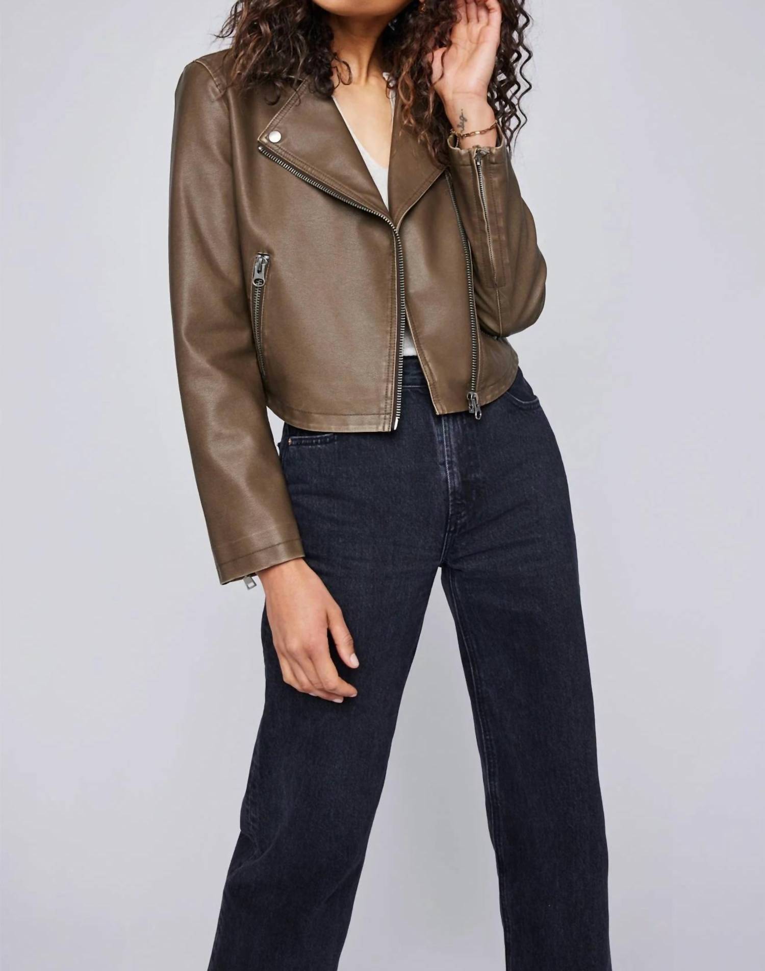 Gentle Fawn Bronwyn Faux Leather Jacket in washed olive - women's jacket - detail view