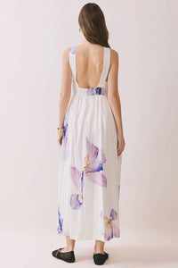 TCEC Floral Print Cross Halter Neck Midi Dress in off white - women's dress - alternate view