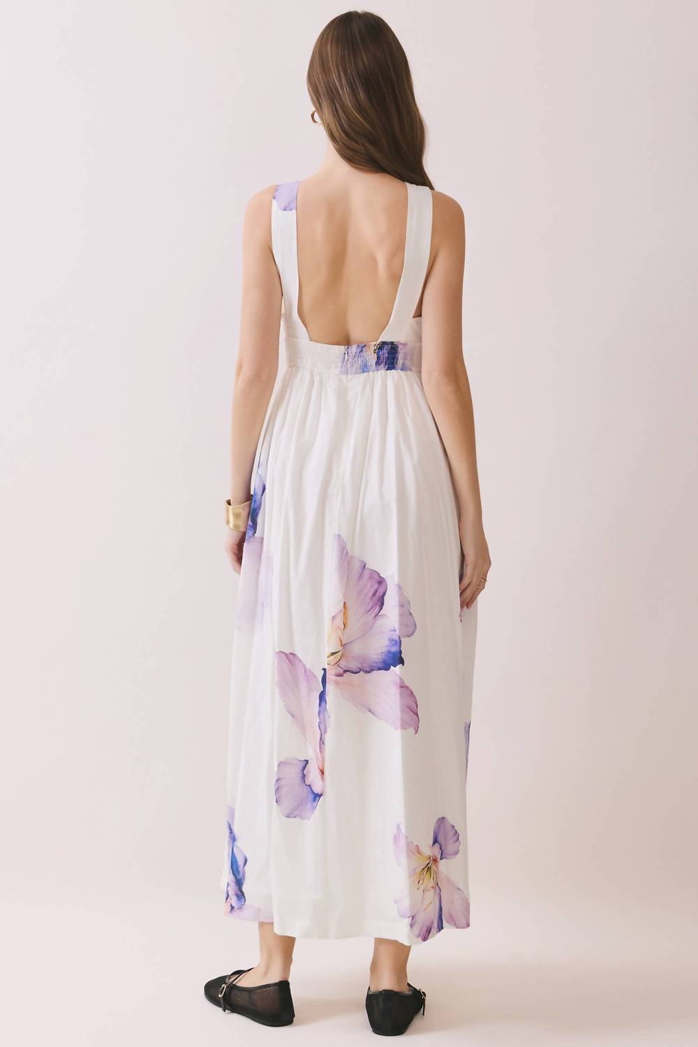 TCEC Floral Print Cross Halter Neck Midi Dress in off white - women's dress - alternate view