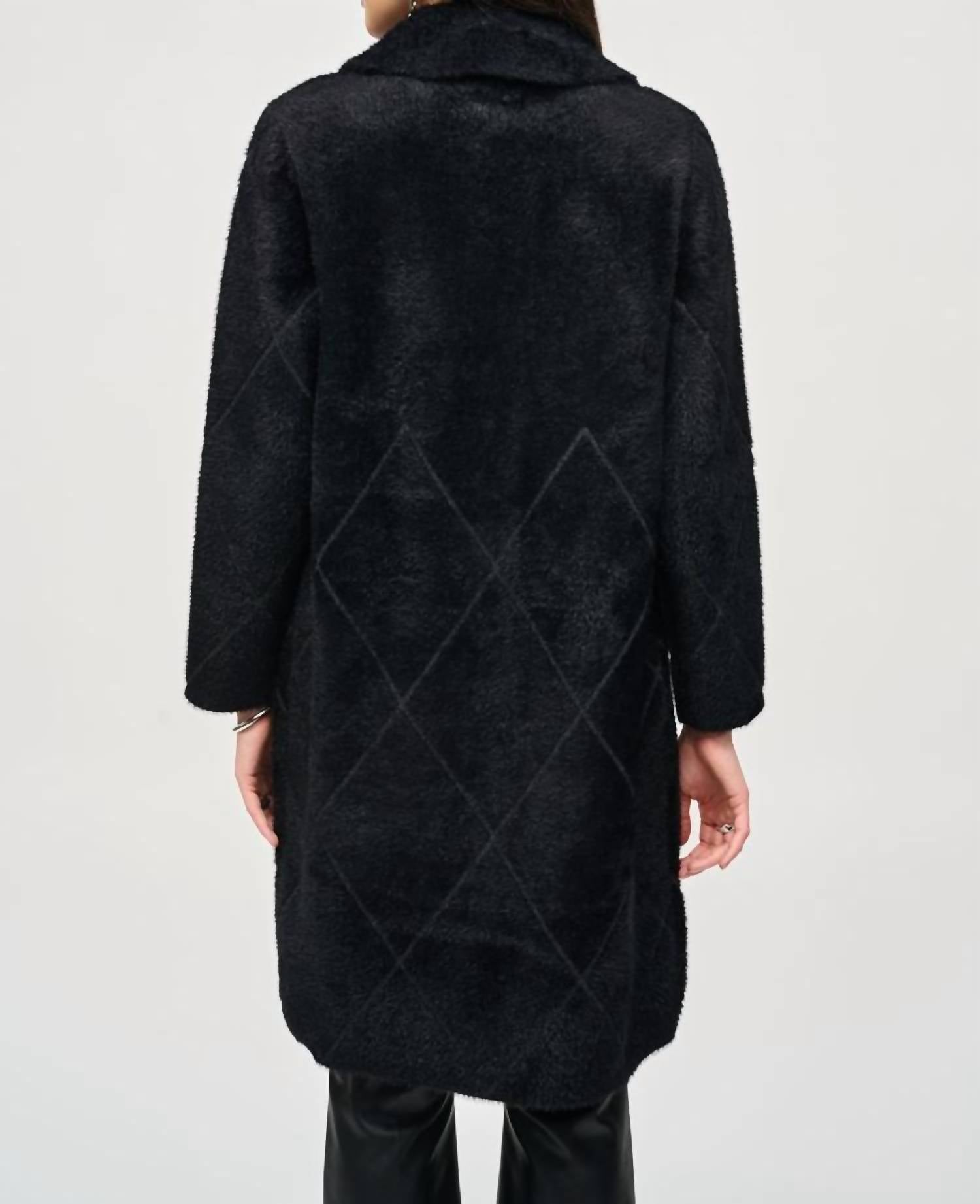 Joseph Ribkoff - Quilted Fuzzy Knit Long Sleeve Coat