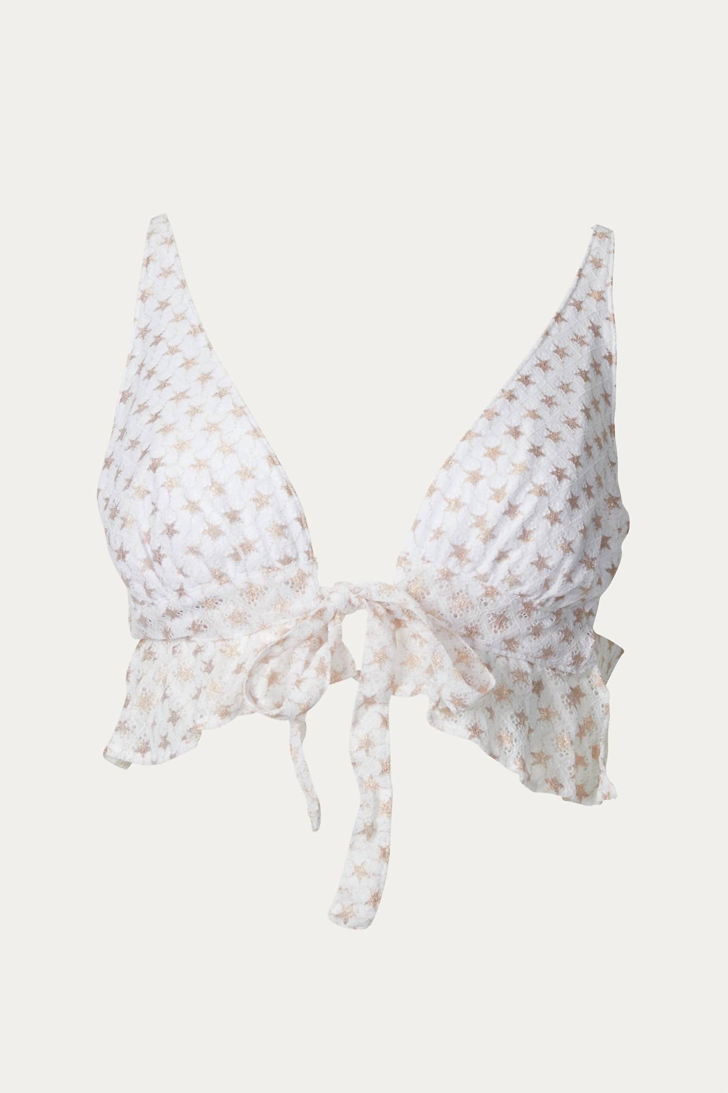 SARAH RUFFLED PRINTED LACE TRIANGLE BIKINI TOP