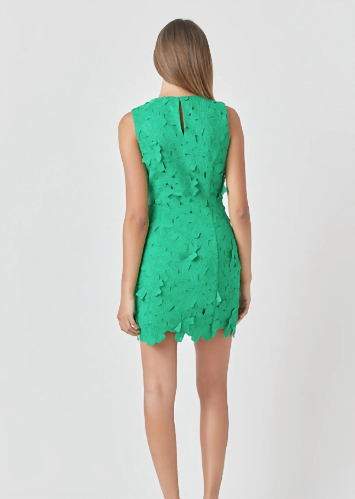 endless rose Floral Embroidered Mini Dress in kelly green - women's dress - view 4