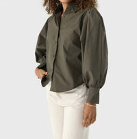 A SHIRT THING Charlotte Poplin Top in olive - women's blouse - view 4