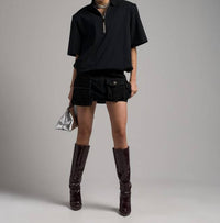 THE ATTICO Pre-loved Polo Shirt With Front Zip With Logo And Shoulder Pads in black - women's t-shirt - alternate view