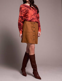 Tribal - Suede A-Line Button Front Skirt