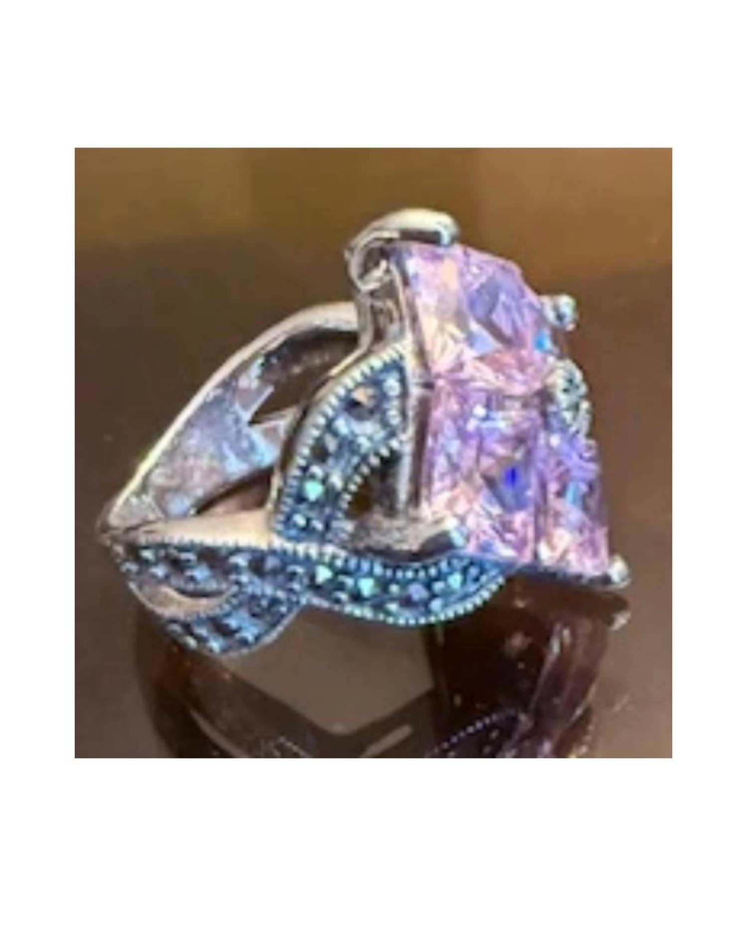 P & K Jewelry Women's Sterling Marcasite 4 Stone Pink Ring in pink silver - women's jewelry