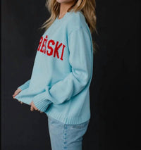 Panache Apparel Apres Ski Knit Sweater in light blue - women's sweater - alternate view