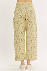 Idem Ditto Ditsy Flower Cotton Twill Barrel Leg Pants in yellow blue - women's pants - detail view