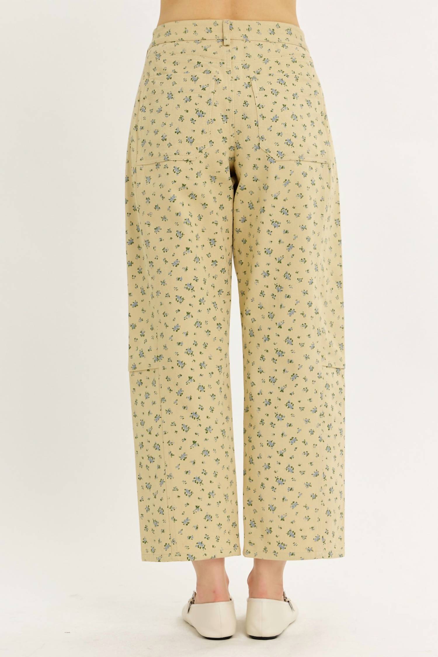 Idem Ditto Ditsy Flower Cotton Twill Barrel Leg Pants in yellow blue - women's pants - detail view