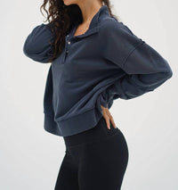 Lna - Hallie Snap Collared Pullover Sweatshirt